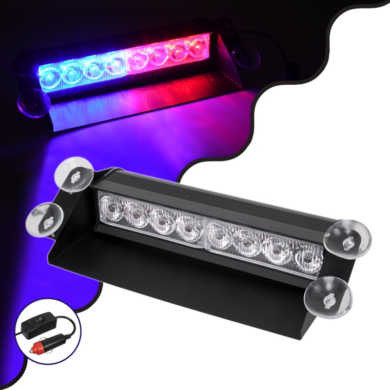 Μπάρα Σήμανσης με Βεντούζες  STROBE LED  8W DC 10-30V IP20 Μπλε & Κόκκινο