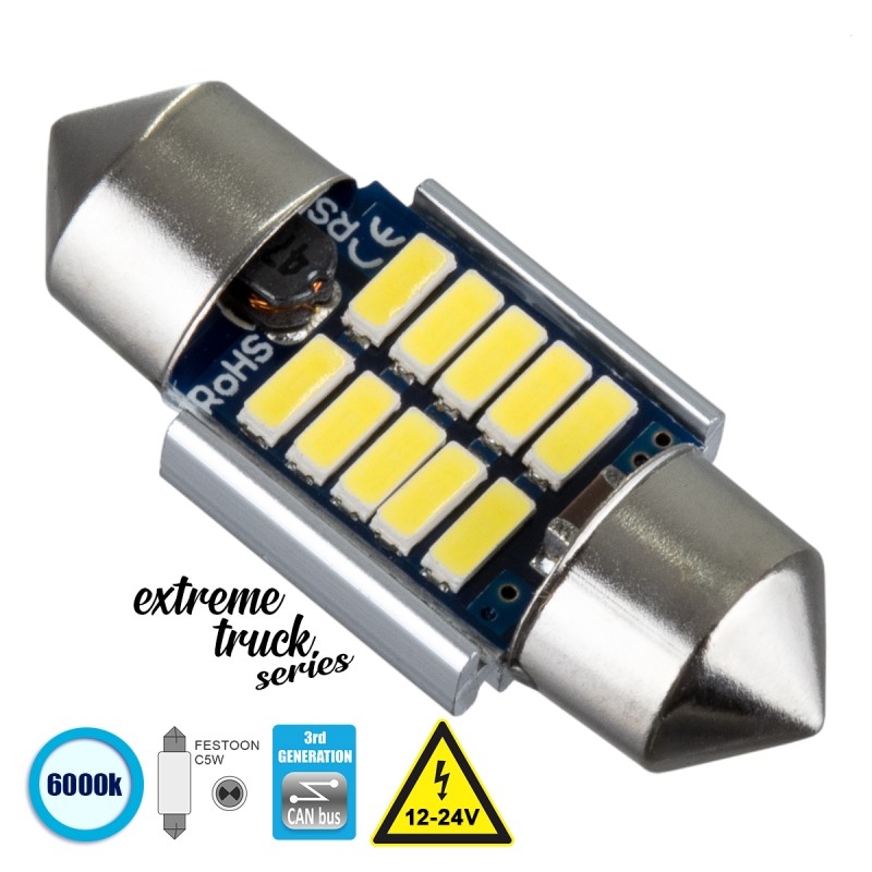Σωληνωτός LED Extreme Truck Series Can-Bus 3ης Γενιάς 31mm 3w 12-24V Ψυχρό Λευκό