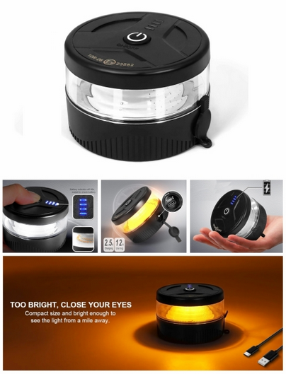 Επαναφορτιζόμενος LED Φάρος Πορτοκαλί 12V / 24V Με Μαγνήτη Ø80mm